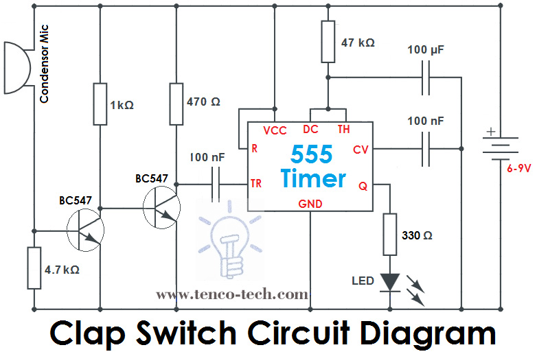 Clap Switch Circuit Electronic Project Using 555 Timer