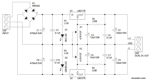 Dual Adjustable Power Supply - Electronics-Lab.com