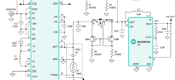 Get a constant +5V output by switching between a +5V input and a single-cell LI+ rechargeable cell