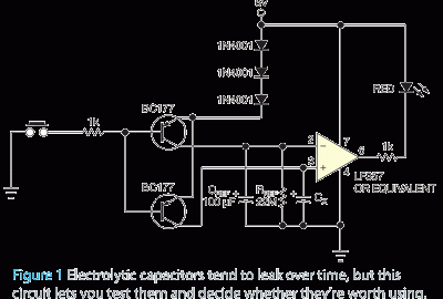 Circuit lets you test capacitors for leakage