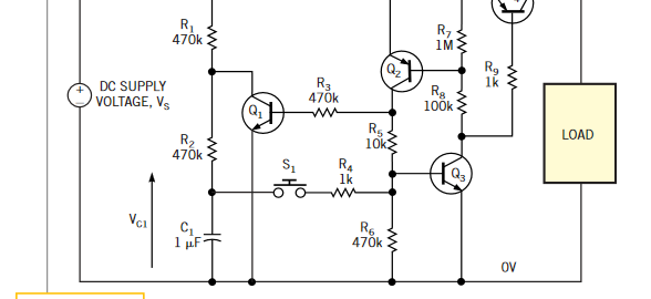 Latching power switch uses momentary-action pushbutton