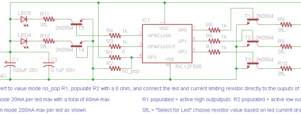 5 channel LED candle using PIC12F508