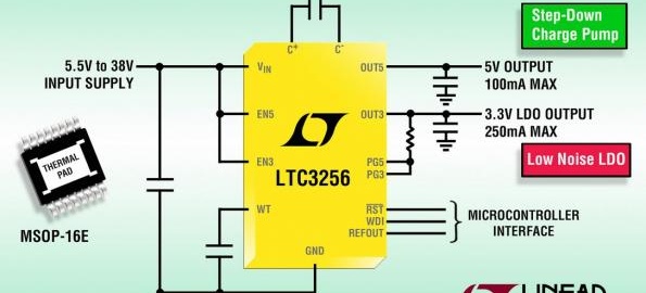 Dual output step-down charge pump operates without inductors