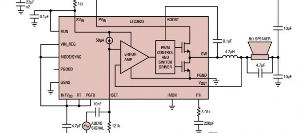 LTC3623 – Switching regulator doubles as Class-D audio amplifier