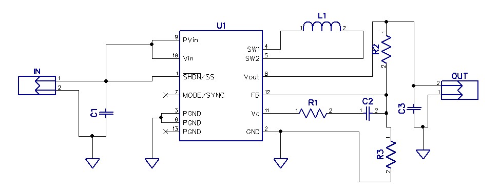 2.5V-4.2V input to 3.3V output – 1A Buck Boost Converter using LTC3441
