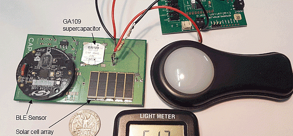 Using a supercapacitor for power management and energy storage with a small solar cell