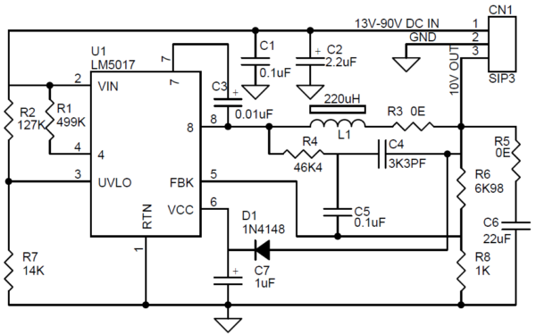 90V to 10V @ 500mA High Voltage DC-DC buck converter - Electronics-Lab.com