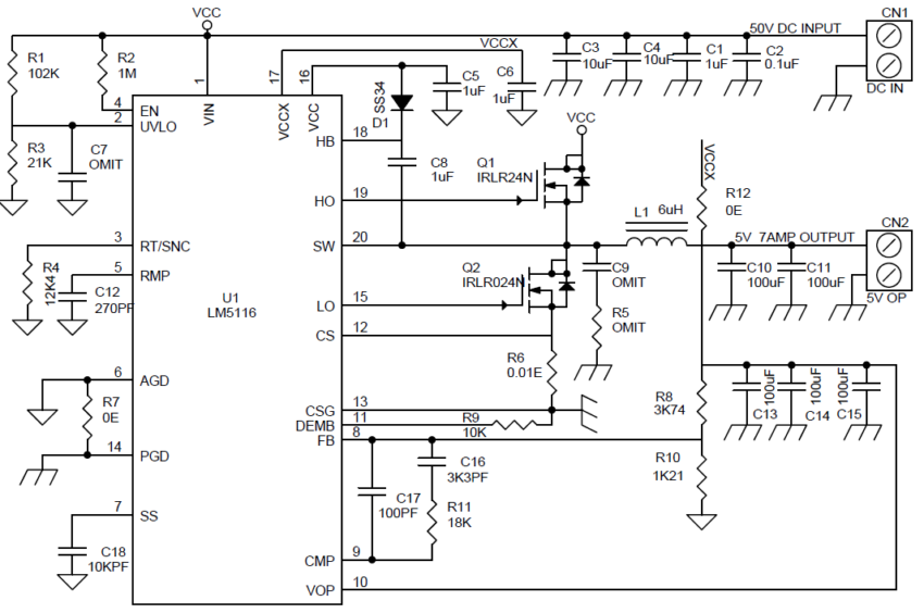 50V to 5V @7A Synchronous Buck (Step-down) Converter - Electronics-Lab.com