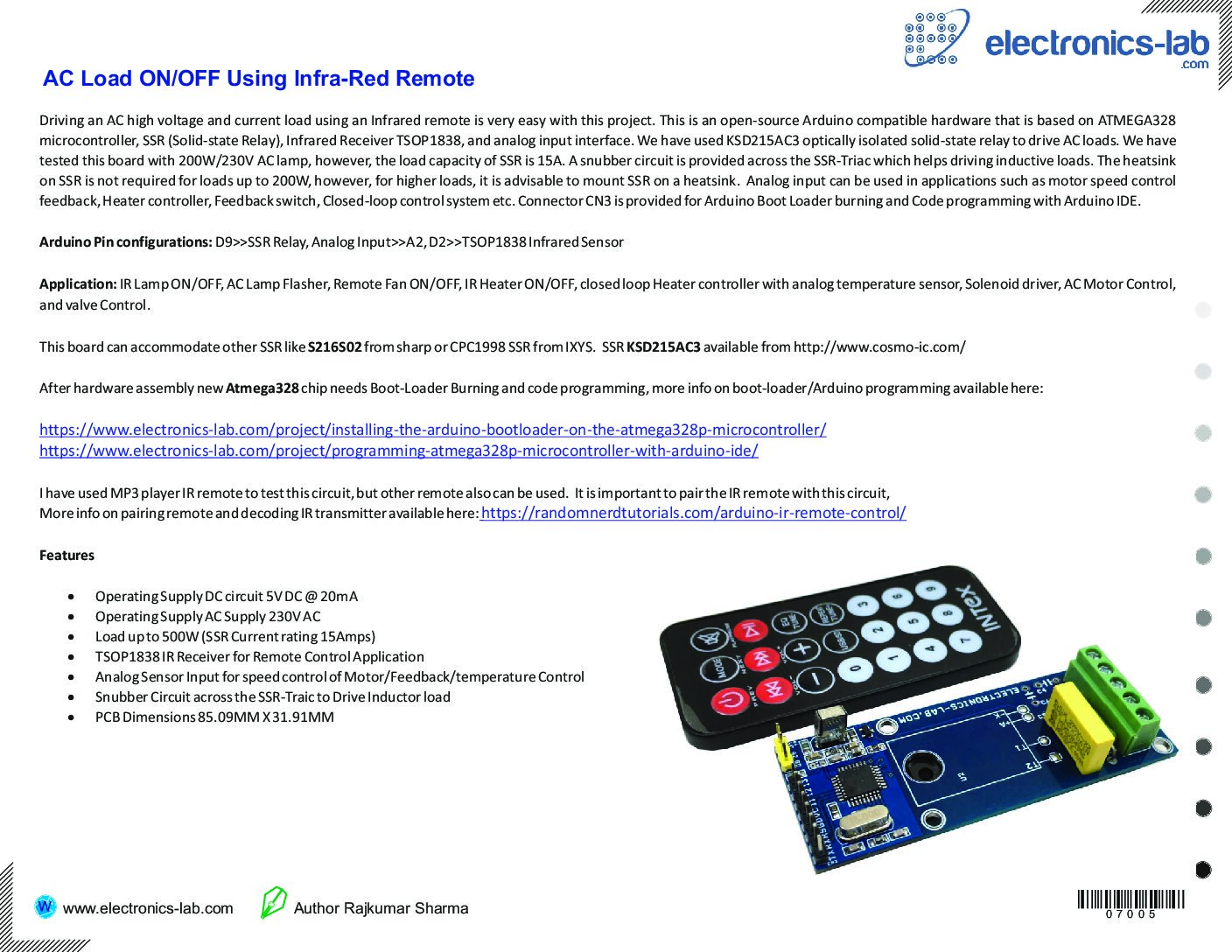 Infrared Remote-Controlled AC Load ON/OFF switch with SSR 