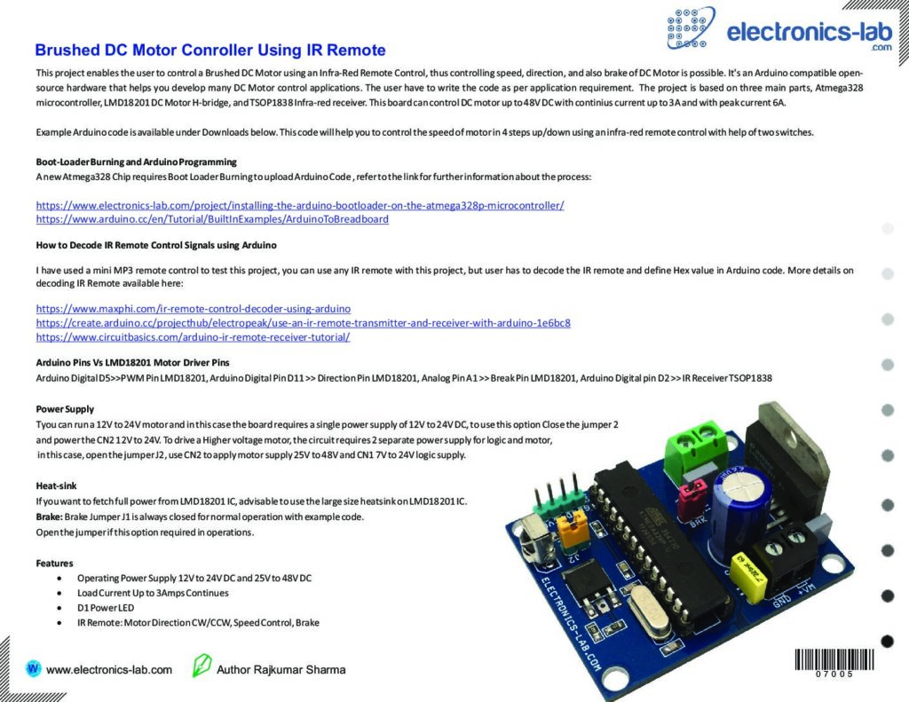 BRUSHED DC MOTOR CONTROLLER USING IR REMOTE - Electronics-Lab.com