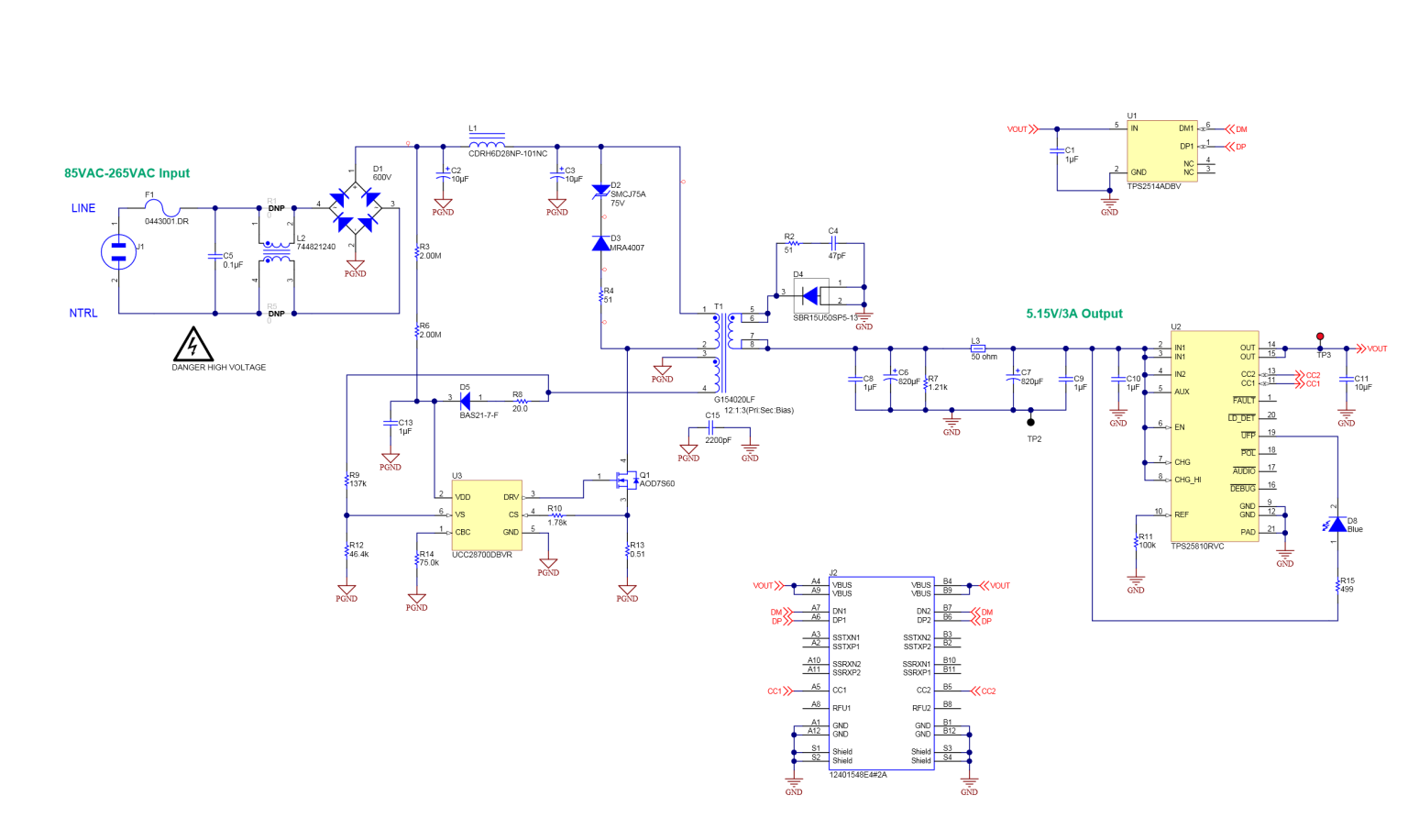 USB-C, DFP, 5V/3A Out, 85-265VAC In, Adapter, Low Cost Reference Design ...