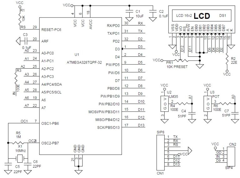 Low Cost Room Thermometer Using 16x2 LCD and Atmega328 - Electronics ...