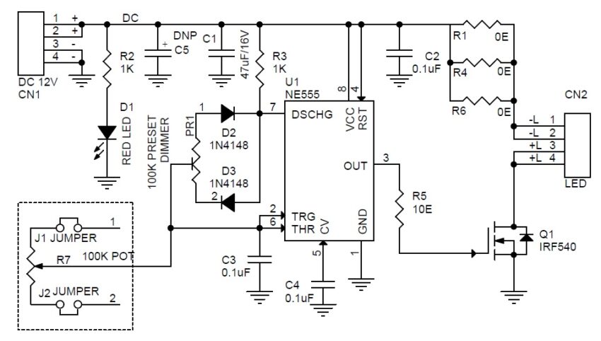 60W LED Dimmer for 12V LEDs using 555 Timer - Electronics-Lab.com