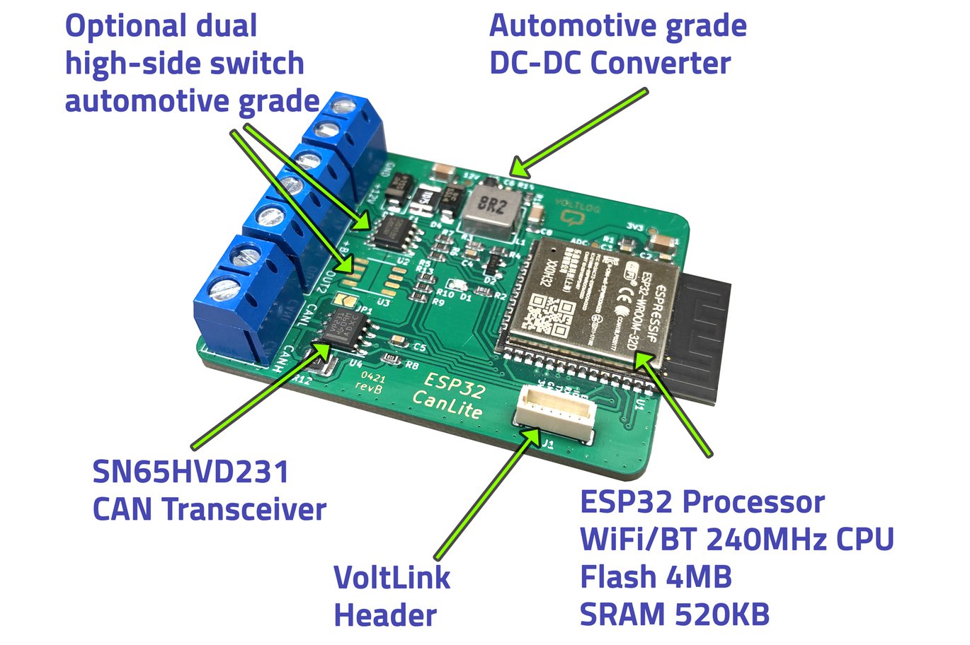 VoltLog's CanLite is an ESP32-based CAN Bus Development Board