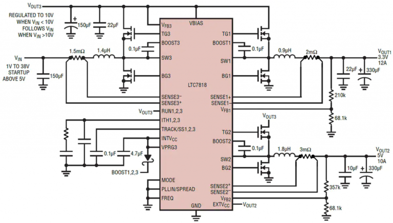 LTC7818 - 40V, Low IQ, 3MHz, Triple Output Buck/Buck/Boost Synchronous ...