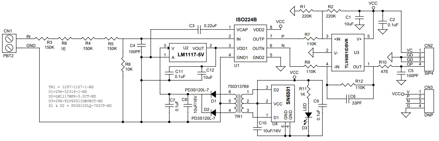 AC Isolated Voltage-Sensing Circuit Single output (250V AC Input 5V Output) -