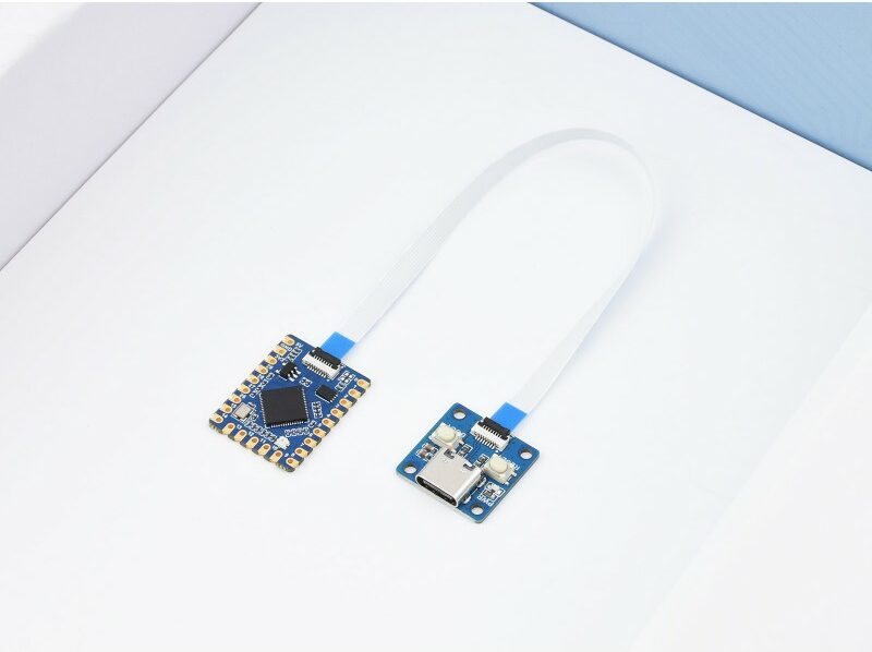Tiny Raspberry Pi RP2040 module connects to USB-C + buttons board via FPC connector