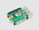 Raspberry Pi M.2 HAT+ with a Hailo AI acceleration module for use with Raspberry Pi 5