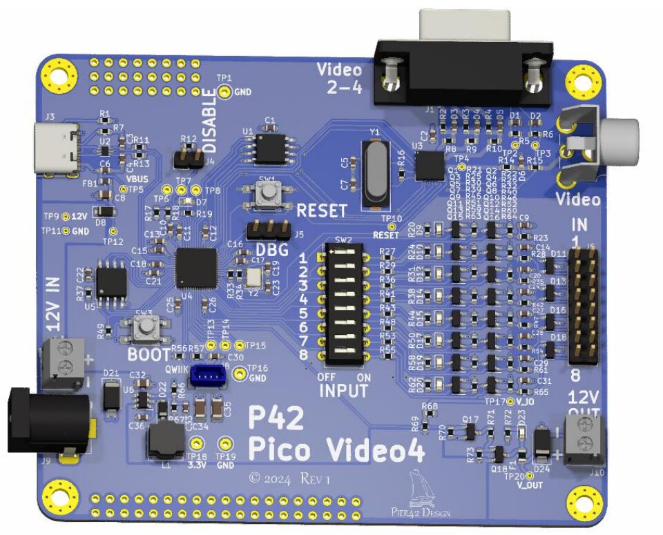 The P42 Pico-Video4 Rev1 supports PAL and NTSC systems