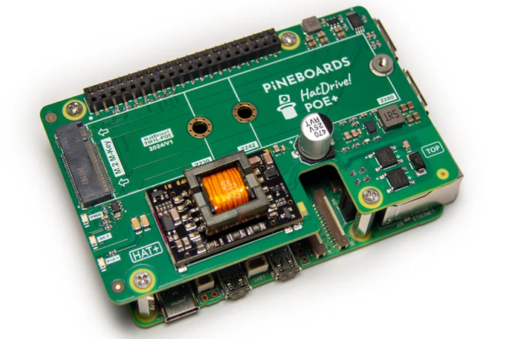 Pineboards HatDrive! PoE+ HAT for Raspberry Pi 5 with Power, Networking, and NVMe Storage Support