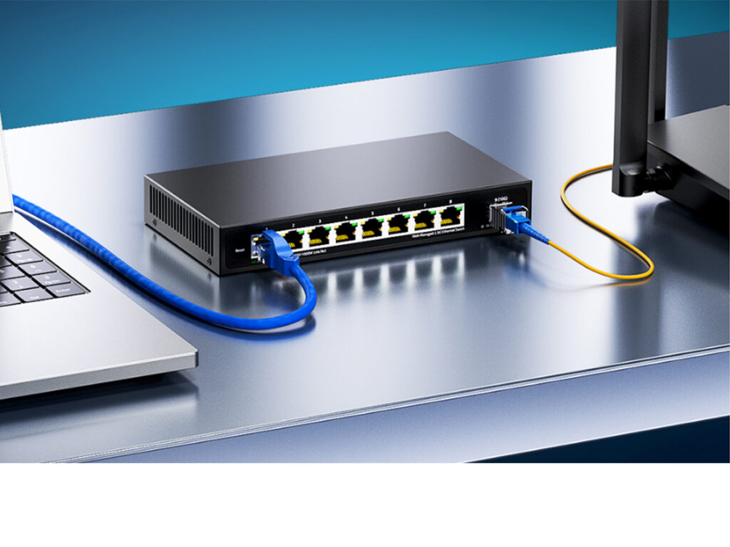 AMPCOM 9-Port 2.5GbE Switch with Web Management, 10G SFP+ uplink, and QoS for Office and Surveillance Networks