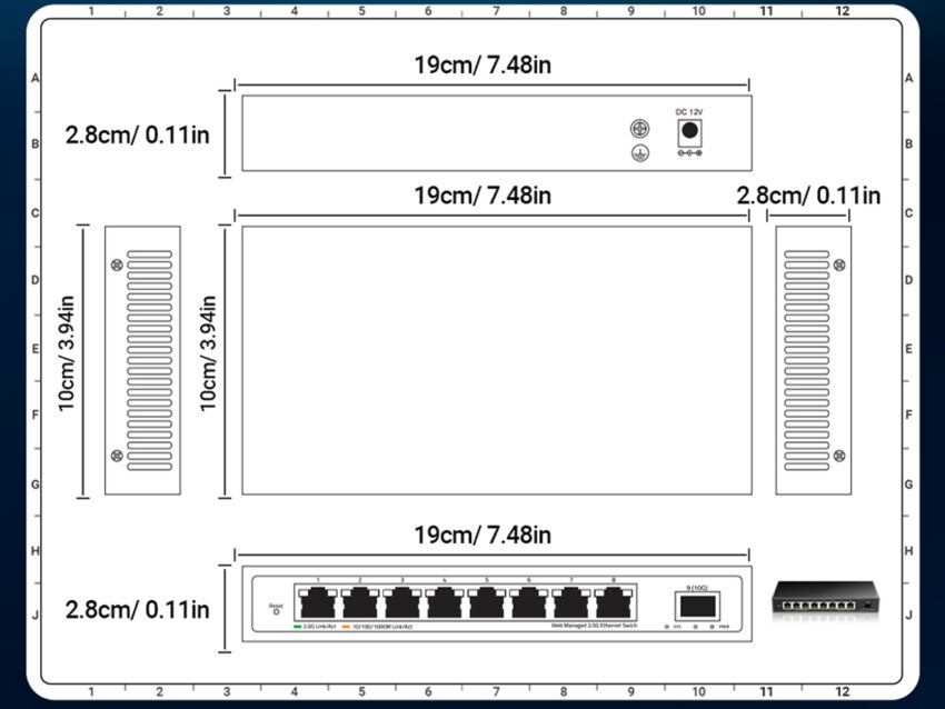 9-port Ethernet switch dimension