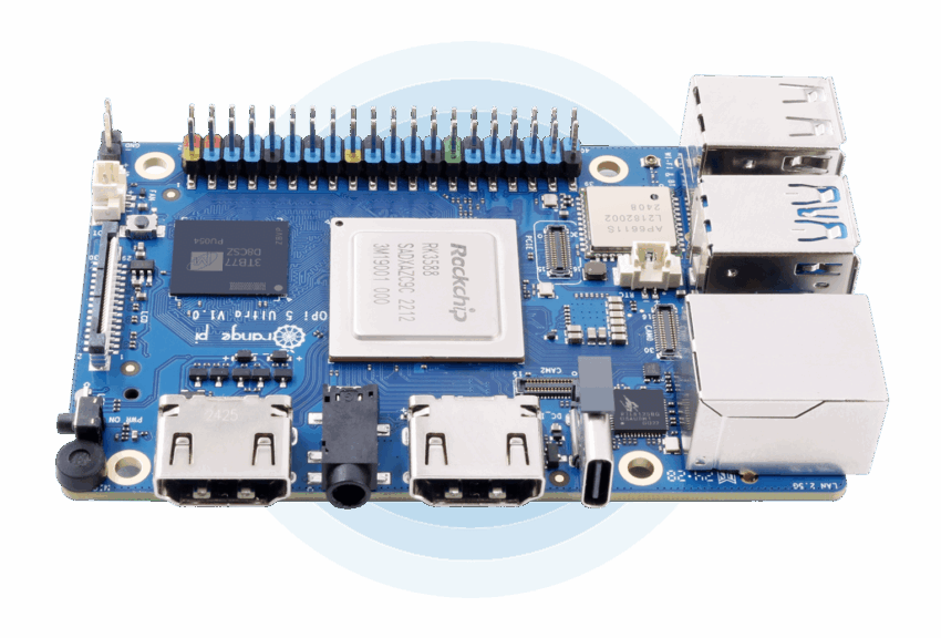 Orange Pi 5 Ultra SBC with Rockchip RK3588 SoC, Mali-G610 GPU, and 6 TOPS NPU for 8K and Edge AI Applications