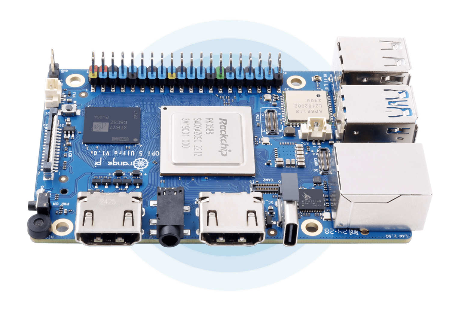 Orange Pi 5 Ultra SBC with Rockchip RK3588 SoC, Mali-G610 GPU, and 6 TOPS NPU for 8K and Edge AI Applications