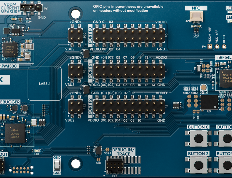 A Development kit for the low-power nRF54L15 wireless SoC can emulate nRF54L10, nRF54L05